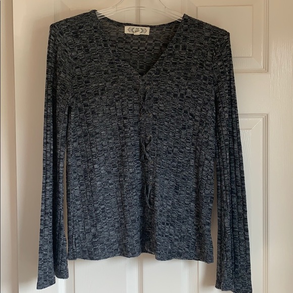 Pink Rose Tops - Navy blue long-sleeve v-neck top